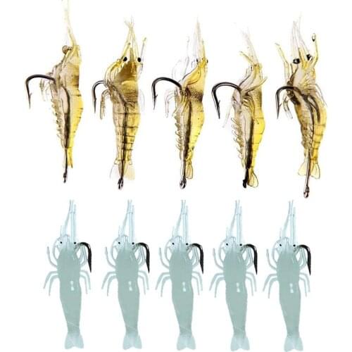 5Pcs 4cm Bait Soft Shrimp Simulation Grass Shrimp With Hooks Plastic Fish Smell Luring Effect Good Fishing Gear Lure Accessories