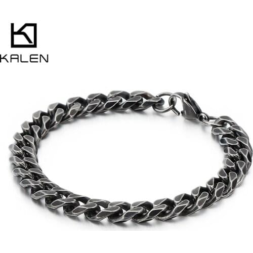 7/9mm Vintage Black Simple Cuban Chains Bracelet Men Stainless Steel 316L Trendy Bracelet