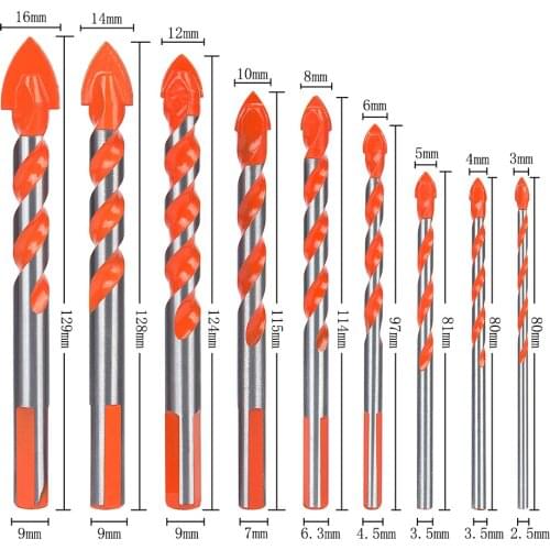 9Pcs Tungsten Carbide Triangle Shank Spiral Drill Bits Hole Saw Cutter for Masonry Drilling Woodworking 3/4/5/6/8/10/12/14/16mm