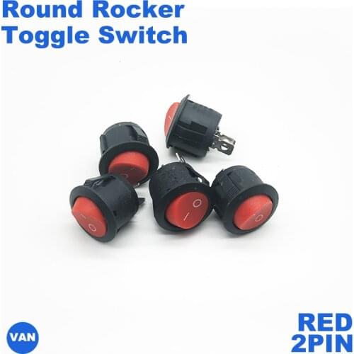 FREE SHIPPING 2PIN Red ON/OFF 6A/250V Round Rocker Toggle Switch 1/10/20PCS Black White Plastic Push Button Switch