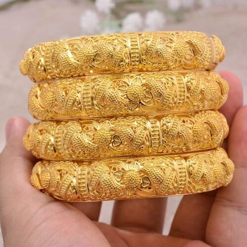 24K Bangles 4Pcs/lot Ethiopian Africa Fashion Gold Color Bangles For Women African Bride Wedding Bracelet Jewelry Gifts