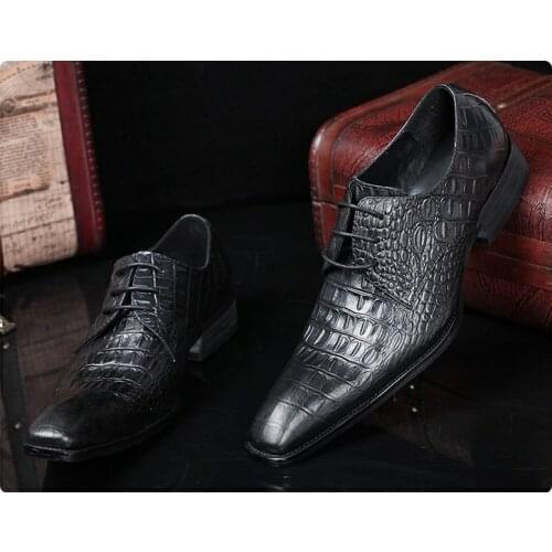 Black red genuine wedding oxford shoes for men alligator crocodile skin square toe business office formal men shoes male lasts