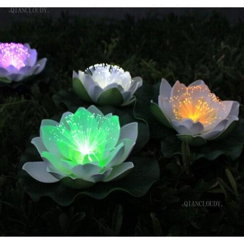 Artificial waterproof Led Optic fibre Light Floating white Lotus flowers Heads Lily wedding party Night Light floating D55