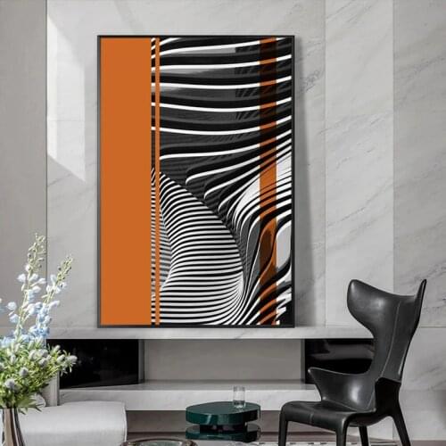Modern abstract ribbon black and white line Nordic canvas oil painting poster printing living room bedroom wall decoration
