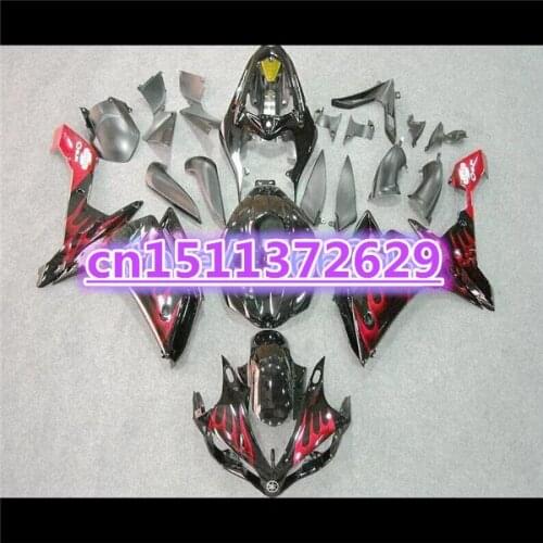 Red flames in black fairings for YZF R1 07 08 YZF-R1 07-08 YZF1000 R1 07 08 YZF R1 2007 2008 fairing kits-Dor for Yamaha D