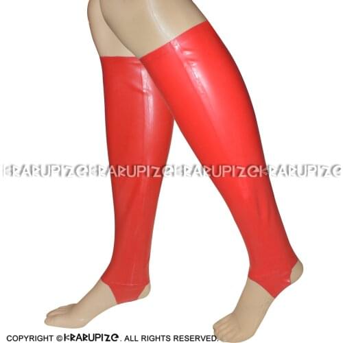 Red Sexy Long Latex Stockings With Cutting Feet Knee Length Rubber Stocking WZ-0012
