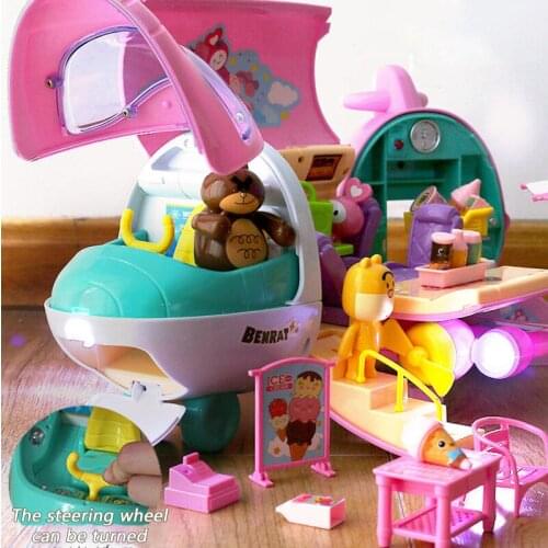 Forest Animals 1/12 Luxury Airplane Set Simulation Play House Ice Cream Miniature Furniture Toy Panda Squirrel Gifts For Girls