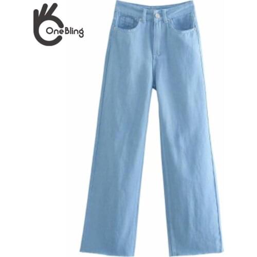 OneBling 2021 Fashion Women Summer Blue Denim Jeans Pants Trousers High Waist Lady Wide Leg Female Causal Pants Pantalon