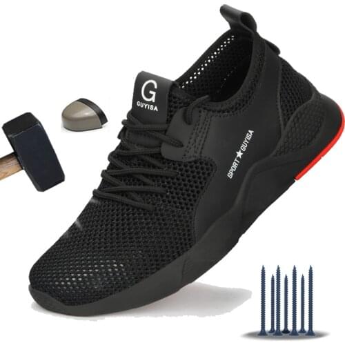 Manlegu Mens Work Safety Shoes Breathable Air Mesh Work Shoes Puncture-Proof Safety Boots High Quality Steel Toe Working Boots