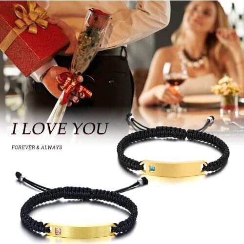 Personalized Gift Custom Engraving His Hers Couples Stainless Steel Nameplate Bar Bracelets Set for Men Women