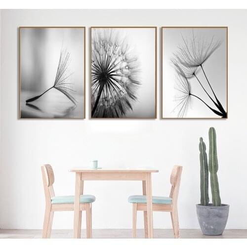 Dandelion Black and White Nordic Poster Canvas Painting Wall Art Picture for Living Room Home Bedroom Poster Decoration Unframed