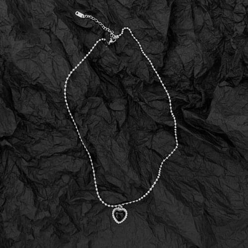 Origin Summer Black Color Love Heart Pendant Necklace for Women Girls Temperament Stainless Steel Round Beads Necklace Jewelry