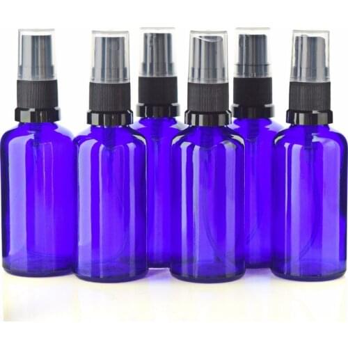 6pcs Empty Refillable 50ml Cobalt Blue Glass Perfume Spray Bottles with fine mist sprayer for essential oil parfum aromatherapy