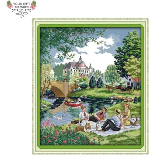 Your Gift F545 Free Shipping 14CT 11CT Counted and Stamped Home Decor A Picnic In The Suburbs Embroidery Cross Stitch Kits