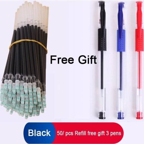 Pen 3 + 50 Pcs/set 0.5mm Blue Black Ink Gel Refill Pen With Washable Handle School Fountain Pen Writing Stationery Give Gift