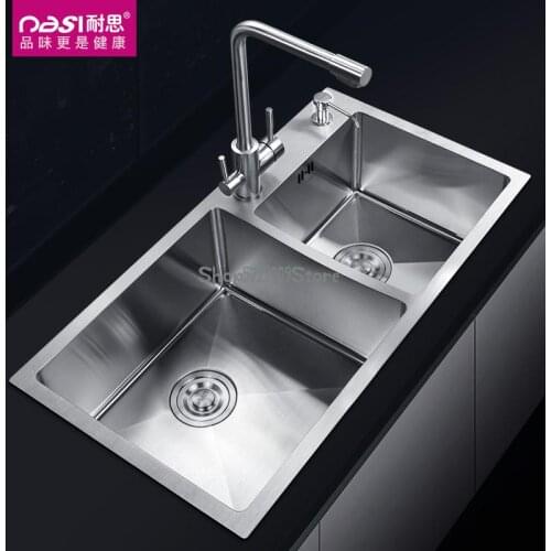 Manual Sink Kitchen Sink Package Sink Thickened Double Bucket 304 Stainless Steel Sink Double Tank