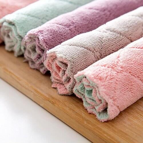 Tableware Cleaning Towel Rag Microfiber Double-sided Water Absorbent Rag Thickened Non Stick Oil Towel Rag Cleaning Tool