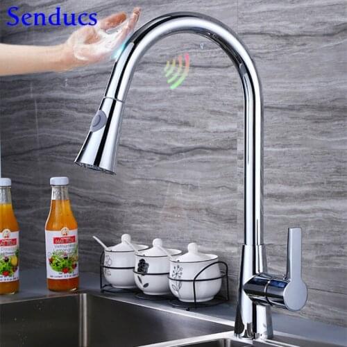Sensor Kitchen Mixer Faucets Senducs Polished Chrome Kitchen Mixer Tap Smart Sensitive Kitchen Faucet Touch Kitchen Faucets