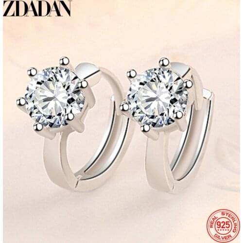 ZDADAN 925 Sterling Silver Charm Round Zircon Small Hoop Earrings For Women Fashion Wedding Jewelry Gift