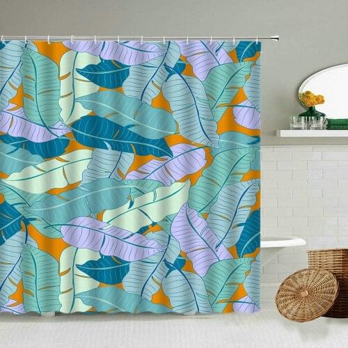 Tropical Plant Shower Curtain Colorful Leaves Abstract Art European Style Hone Bathroom Wall Decor With Hook Waterproof Screen