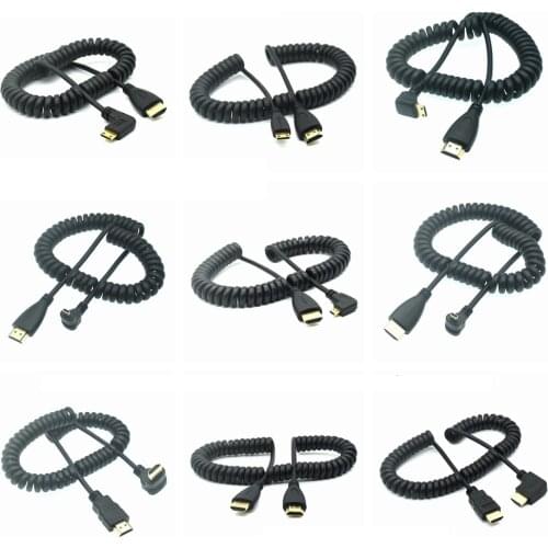 Up Down Right Angle Micro Mini HD-Spring Curl Flexible Cable 1.4 HDMI-compatible Cable For Camera Tablet PC & Mobile Phones DSLR