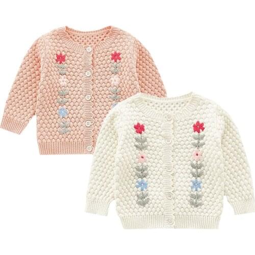 Newborn Baby Girls Knitting Cardigan Floral Embroidery Spring Autumn Kids Cardigan Sweaters Infant Baby Girl Knitting Coat