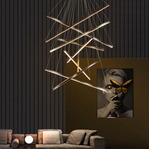 Nordic Minimalist Line Iron Chandelier Geometry Light Luxury Style Simple Restaurant LED Strip Chandelier