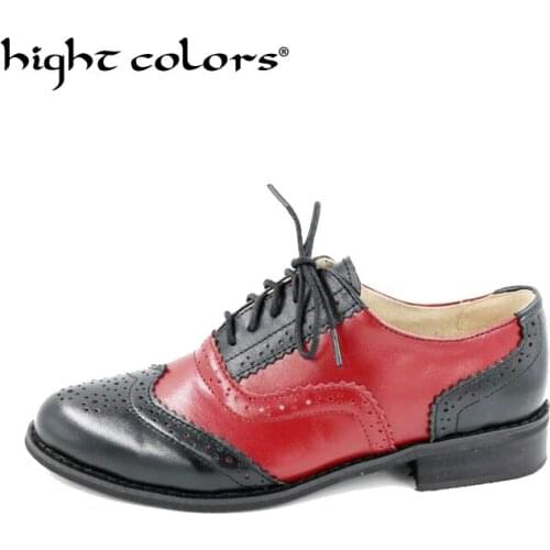 New 2019 Genuine Leather Shoes Women Brogues Cow Leather Oxfords Flat Heels Handmade Vintage Women Casual Shoes for Women HC-426