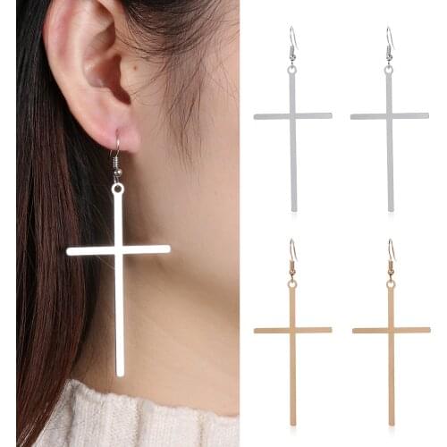 Womens Ethnic Big Cross Long Earrings Golden Drop Earrings Jewelry Punk Cross Earrings Drop Earrings Jewelry Direct Sales
