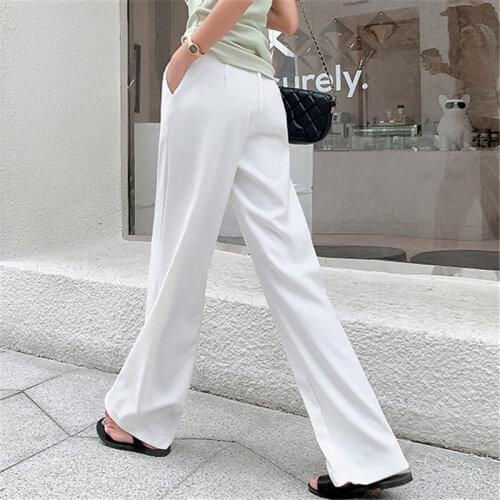 Women Brief All Match 2021 Thin Chic Plus Size Korean Office Lady Streetwear Wide Leg Pants Spring Stylish Solid Trousers