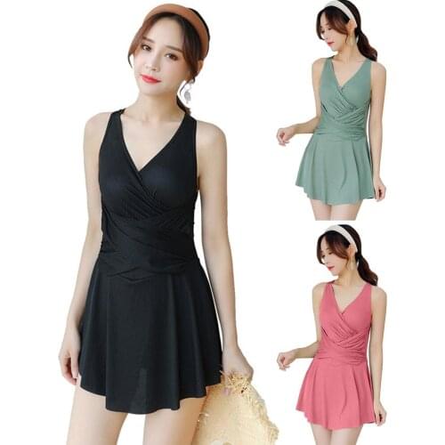 Women Solid Color Ribbed V Neck Criss Cross Back Mini Dress with Safety Shorts Ribbed Quick Dry with Shorts Pant Summer Swimwear