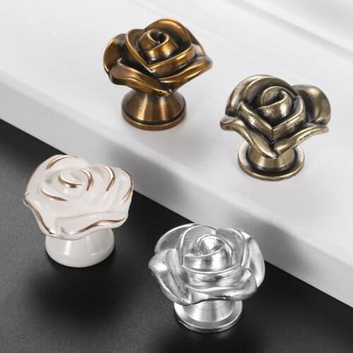 1pc Modern Rose Furniture Knobs Zinc Alloy Cupboard Drawer Pulls Knobs Kitchen Cabinet Dresser Door Handles Furniture Hardware