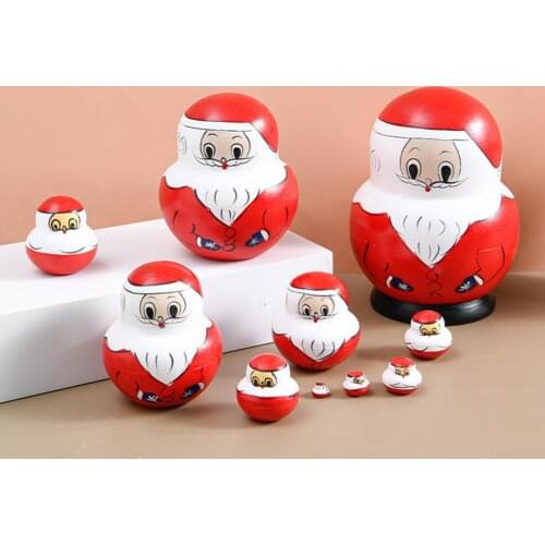 10Pcs/Set Matryoshka Toys Strong Regional Style Hand-painted Vivid Santa Claus Matryoshka Doll Storing Candies Piggy Bank