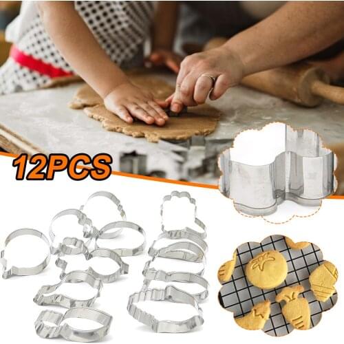 12Pcs/Set Cookie Cutter Biscuit Press Stamp Stainless Steel Cookie Cutter Set Vegetable Shapes Mousse Candy Mold DIY Baking Tool