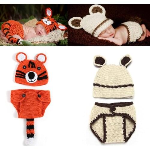 2Pcs/Set Newborn Handmade outfits Infant Animal Cosplay Photography Props Baby Photo Costume Suit