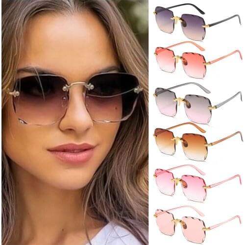 2021 Square Rimless Sunglasses Women Luxury Brand Designer Summer Red Glasses Fashion Sunglasses For Men UV400 Shades