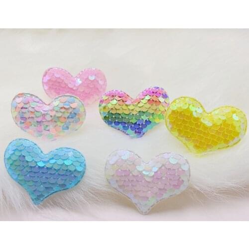 30Pcs/LOT 5.5*4.5CM Shiny Sequin Heart Padded Appliques For DIY Handmade Children Hair Clip Accessories And Hat Shoes Patches
