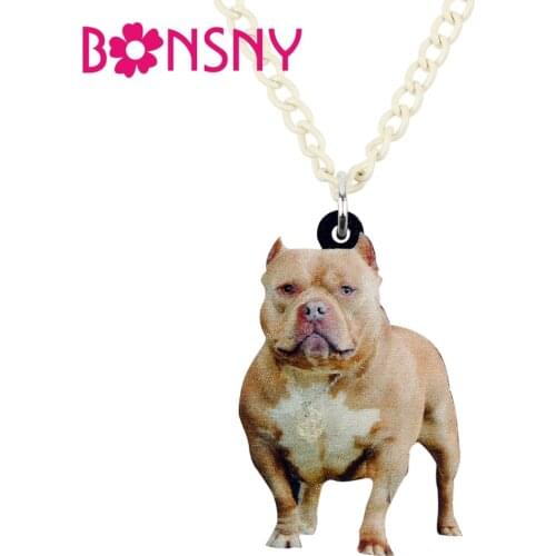Bonsny Acrylic American Pit Bull Terrier Dog Necklace Pendant Chain Collar Animal Jewelry For Women Girls Ladies Teens Pets Bulk
