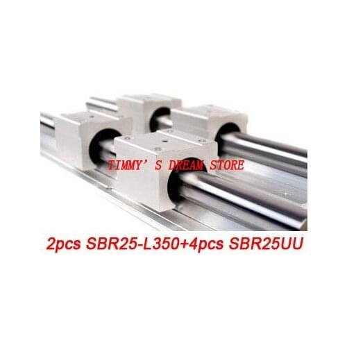 Free Shipping 2pcs SBR25-350mm Linear Bearing Rails + 4pcs SBR25UU Bearing Locks CNC X Y Z