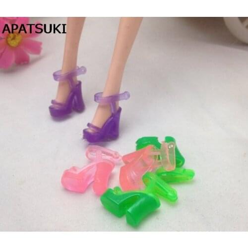 5pairs/lot Mix Colors Simple Design Summer Sandals Shoes High-heeled Shoes For Barbie Doll House Fit For Barbie Dress Outfits