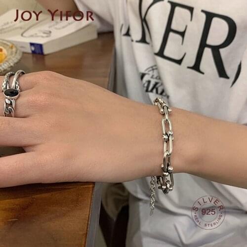 Minimalist 925 Sterling Silver Thicken Chain Bracelets For Women New Fashion Vintage Punk Hiphop Party Jewelry Gifts