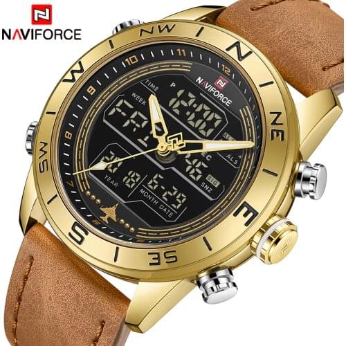 Men Watches NAVIFORCE Top Brand Luxury Leather Sports Wrist Watch Men Waterproof Military Quartz Digital Clock relogio masculino