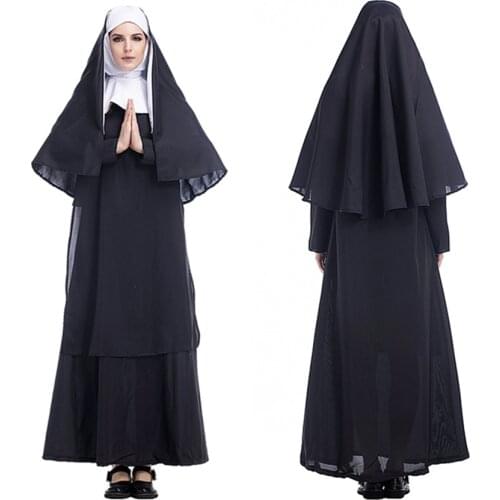Women Nun Costumes Priest Monastery Maria Medieval Cosplay Halloween Carnival Party Performance Disguise Black Clothing Set