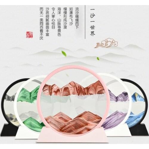 Moving Sand Art Picture Round Glass 3D Deep Sea Sandscape In Motion Display Flowing Frame Painting Home Decoration Decor