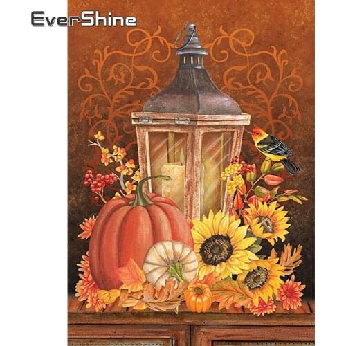 EverShine Diamond Painting Pumpkin Diamond Embroidery 5D Full Square Thanksgiving Picture Bird Rhinestones Mosaic Home Decor