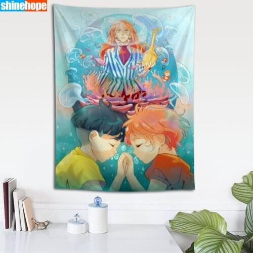Hayao Miyazaki Ponyo Tapestry Eco-Friendly HD Print Background Cloth Bedroom Wall Hanging Tapestries Decor Washable Not Fade