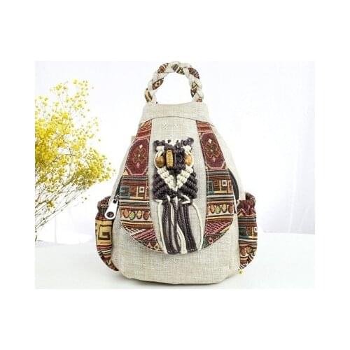 Nice bohemian string appliques women shopping backpacks!New National prints lady small backrack Top Multi-use Canvas backruck