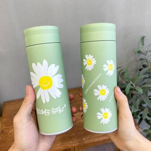 Thermos Cup Girl Heart Ins Lovely Daisy Water Cup Female Net Red Anti Falling 304 Stainless Steel Heat Preservation Cup