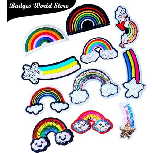 Fashion patch Rainbow Clouds Stars sequins icon Embroidered Applique Patches For kawaii clothes DIY Iron on Badges on a backpack