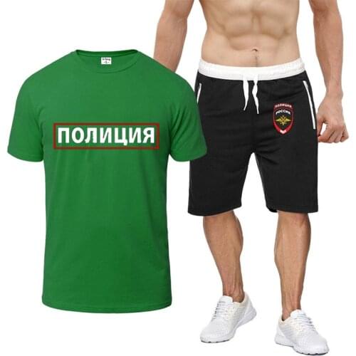 Summer Russian The Police Letter Printing Sign New Comfortable Sleeve Shorts SuitMale Cotton Harajuku Tops Casual Sport T-Shirt